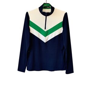 RLX Ralph Lauren Women's Navy Green White Colorblock 1/4 Zip Pullover Top Size M